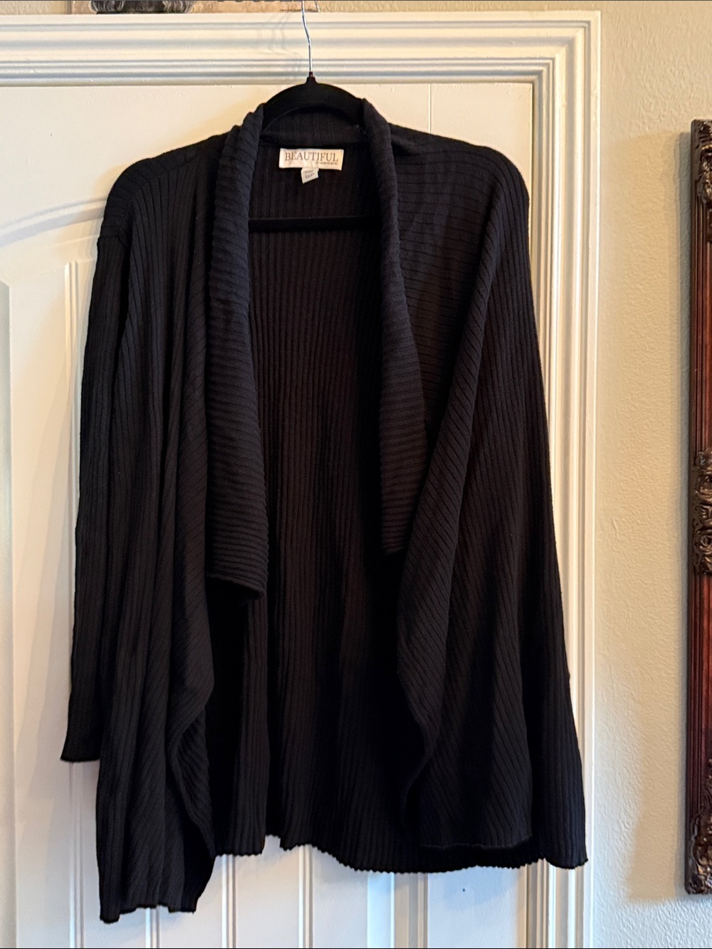 Open-Front Ribbed Cardigan Sweater in Black